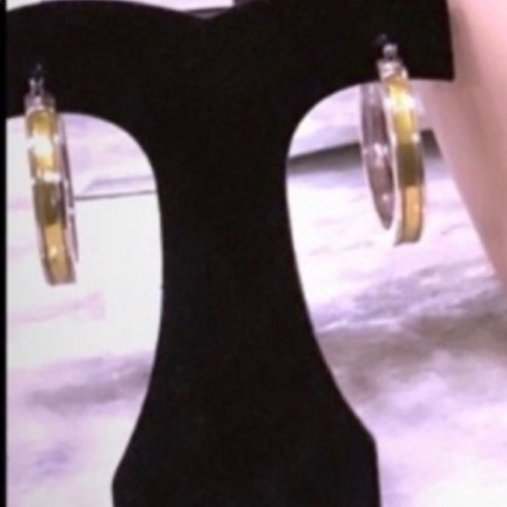💝 RARE! VTG *Givenchy* 1.5” Yellow Inlaid Enamel Hoop Earrings READ - Picture 11 of 14